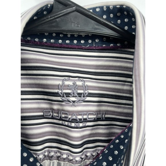 BUGATCHI Shaped Fit  Shirt Mens Size Large‎ Long Sleeve Striped  Flip Cuff - Picture 5 of 9